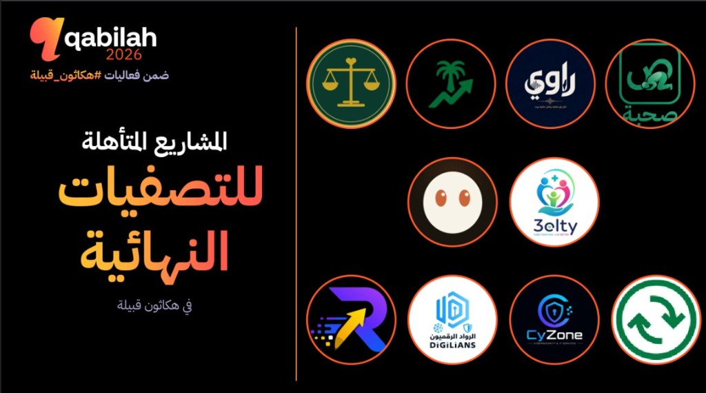 Qabilah hackathon announcement showing the top 10 projects qualified for the final stage